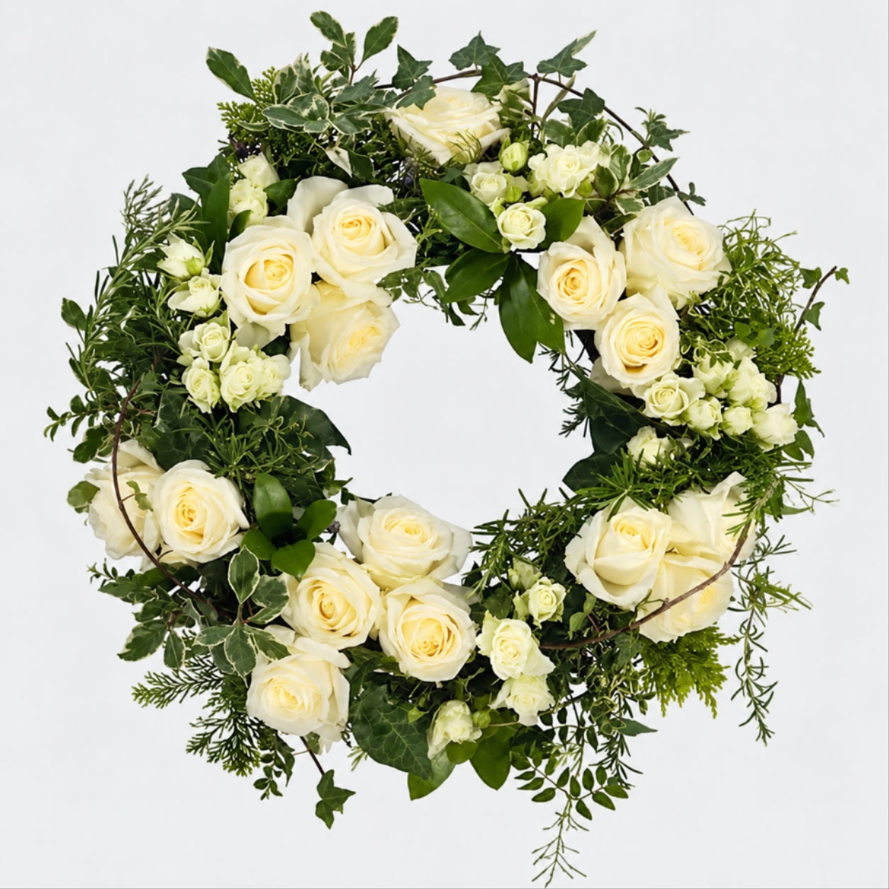 White rose funeral wreath