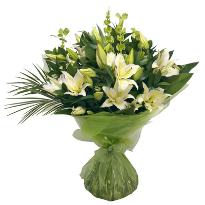 Hand Tied Bouquet White Lilies - Hand tied bouquet of classic stylish white lilies. Expertly designed using the finest fresh lilies. Beautifully presented gift wrapped in water.

Delivering in Norwich and surrounding areas (please check on our delivery page for areas we cover)

Please check if same day delivery is available
