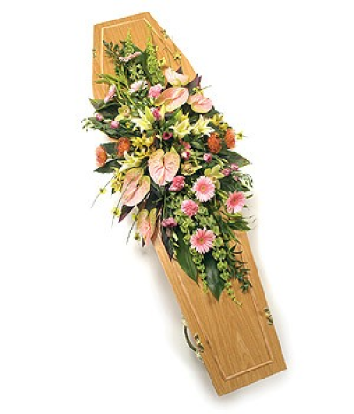 Pink Casket Spray - A pretty pink and peach spray