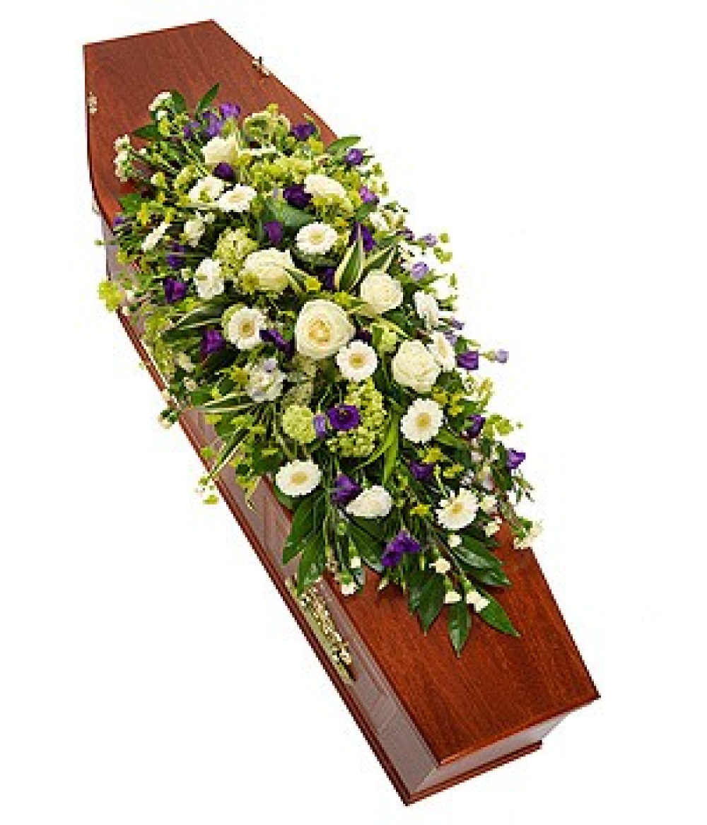 Purple and White Casket Spray Product Image