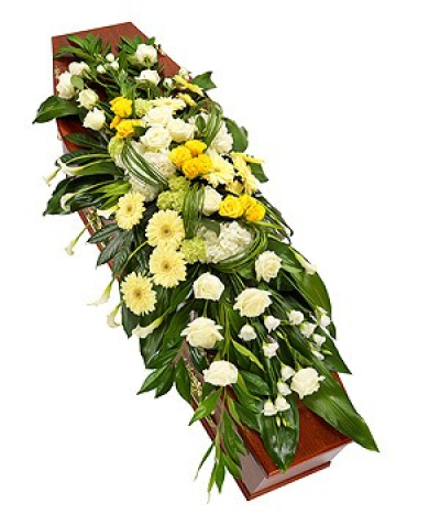 Yellow and White Casket Spray - A lovely white and yellow spray