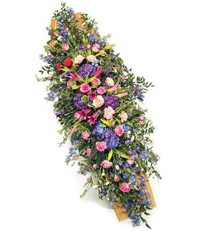 Pink and Mauve Casket Spray - Stunning casket spray in pretty pinks and purples
